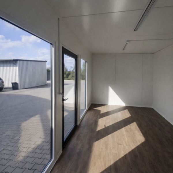 Als büro mit toilette ausgestatteter container